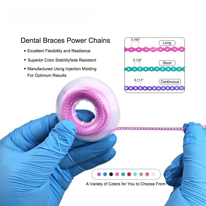 Dental Orthodontic Elastic Power Chain Rubber Braces Bands Continuous/Short/Long