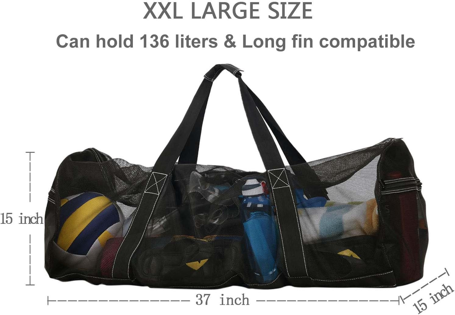 XXL Mesh Duffle Bag for Scuba Dive or Snorkel Gear, Extra Large Snorkeling Equip