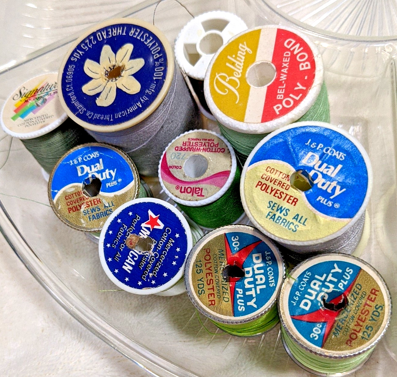 Lot of 50+ Polyester & Cotton Mixed Brand & Colors New & Used Threads