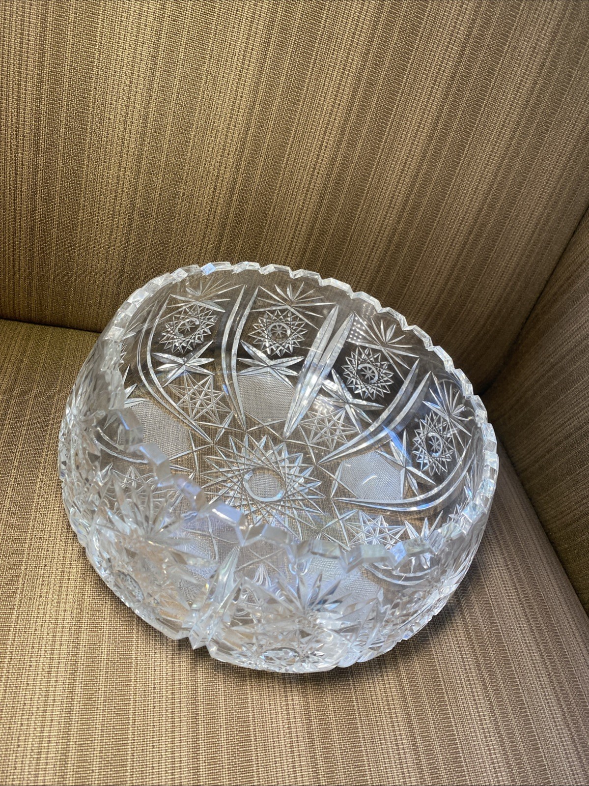 Vintage Hand-Cut ABP Crystal Bowl 8” Starburst & Fan Pattern Brilliant Sparkle