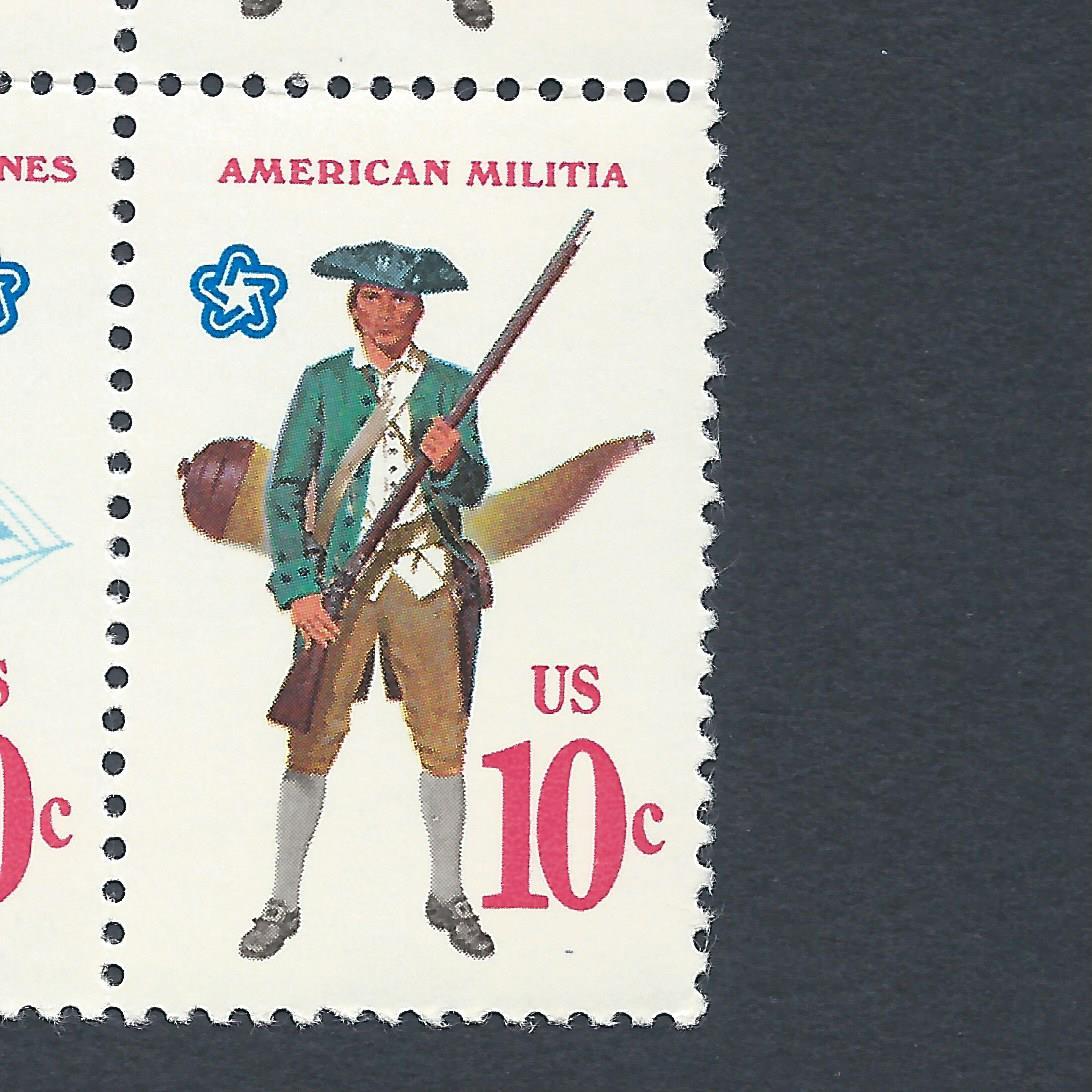 Revolutionary War Soldiers & Sailor Uniforms Mint Set of 4 Stamps 50 Years Old!