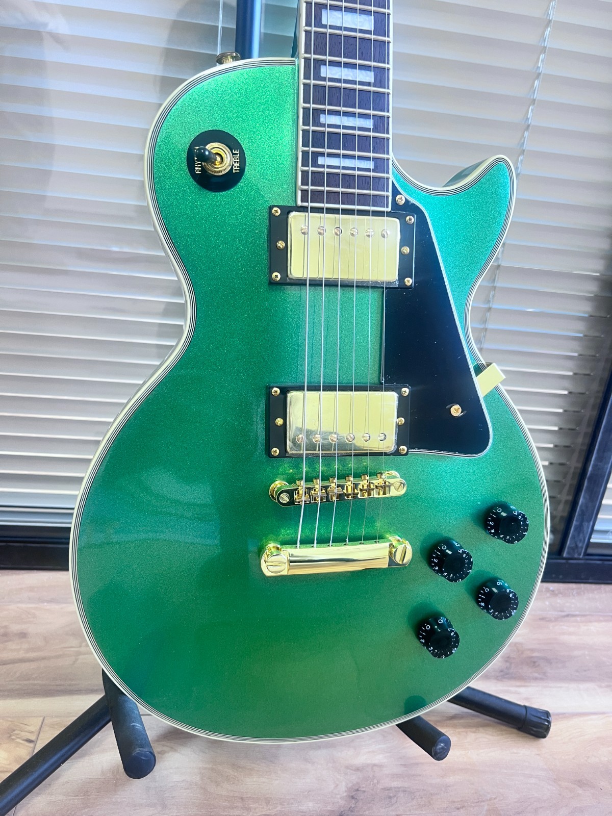 LP Custom Green Sparkle Electric Guitar Gold Hardware Fixed Bridge Ship US