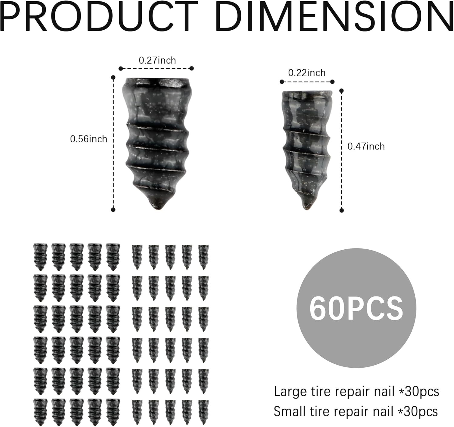 Rubber Tire nail Repair kit Screw in Tires Plugs Car SUV truck Van 60PCS