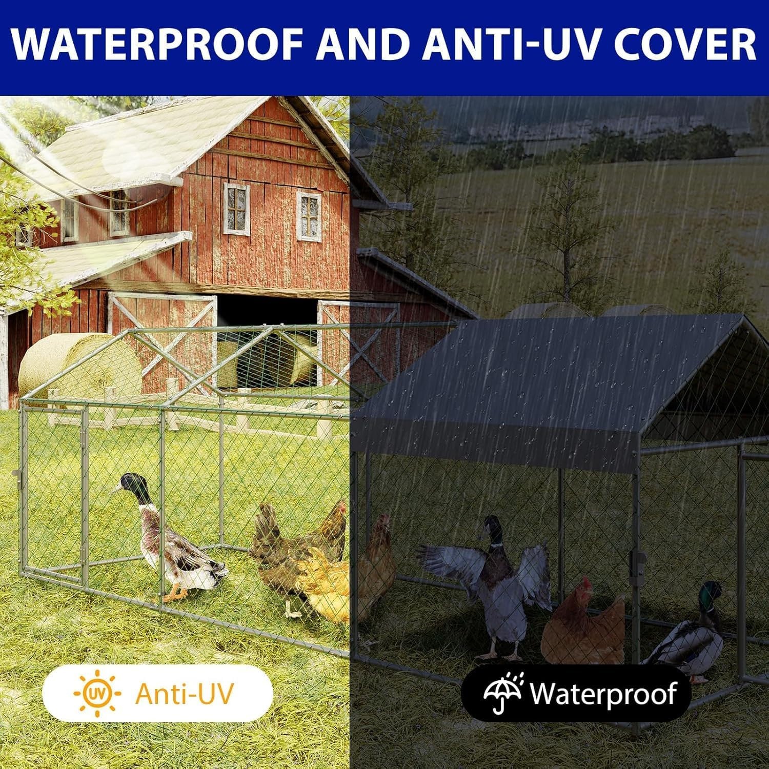 Heavy Duty Outdoor Walk-in Chicken Runs w/Cover Poultry Cage 120"×40"×40" Silver