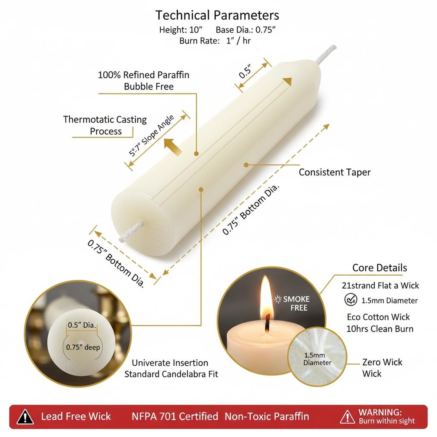 12 Pack Ivory Taper Candles丨Taper Candles 10 Inch Dripless丨Unscent