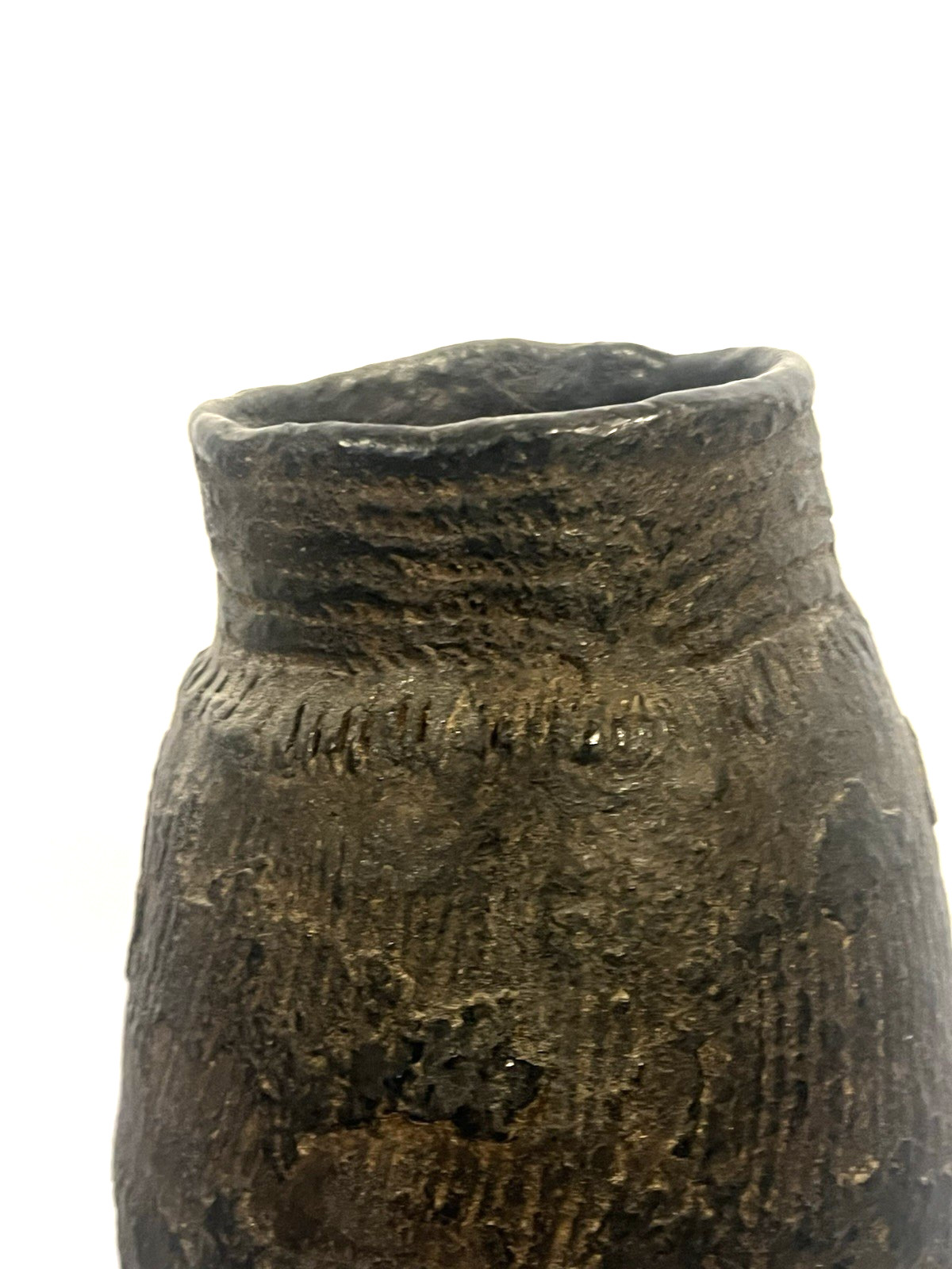 Antique Native American Indian Hand Made Clay Pottery Jug; with Stand