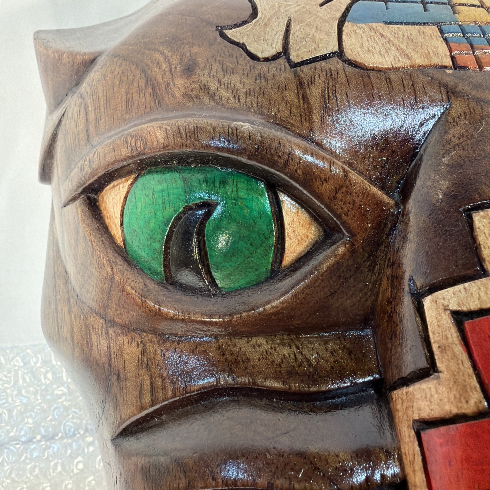 Vintage MCM Mayan Handcarved Wood Jaguar Panther Head Folk Art Rare