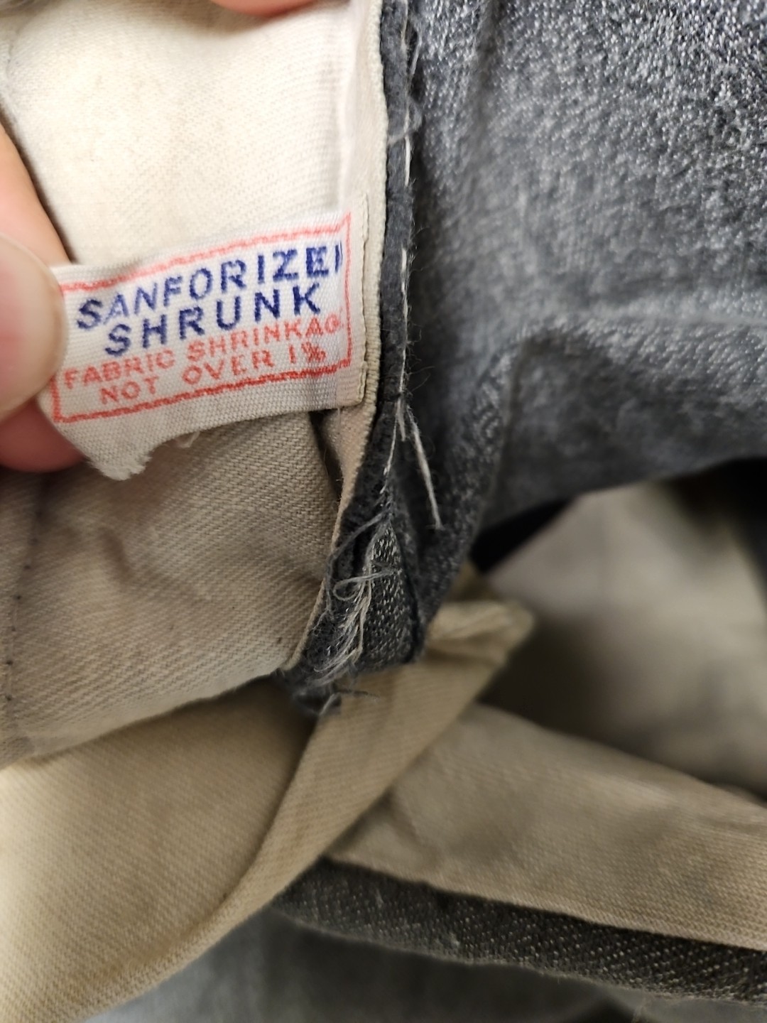 Vtg 40s 50s Sanforized Cotton Trousers Pants Button Fly Distress Repair 29x28