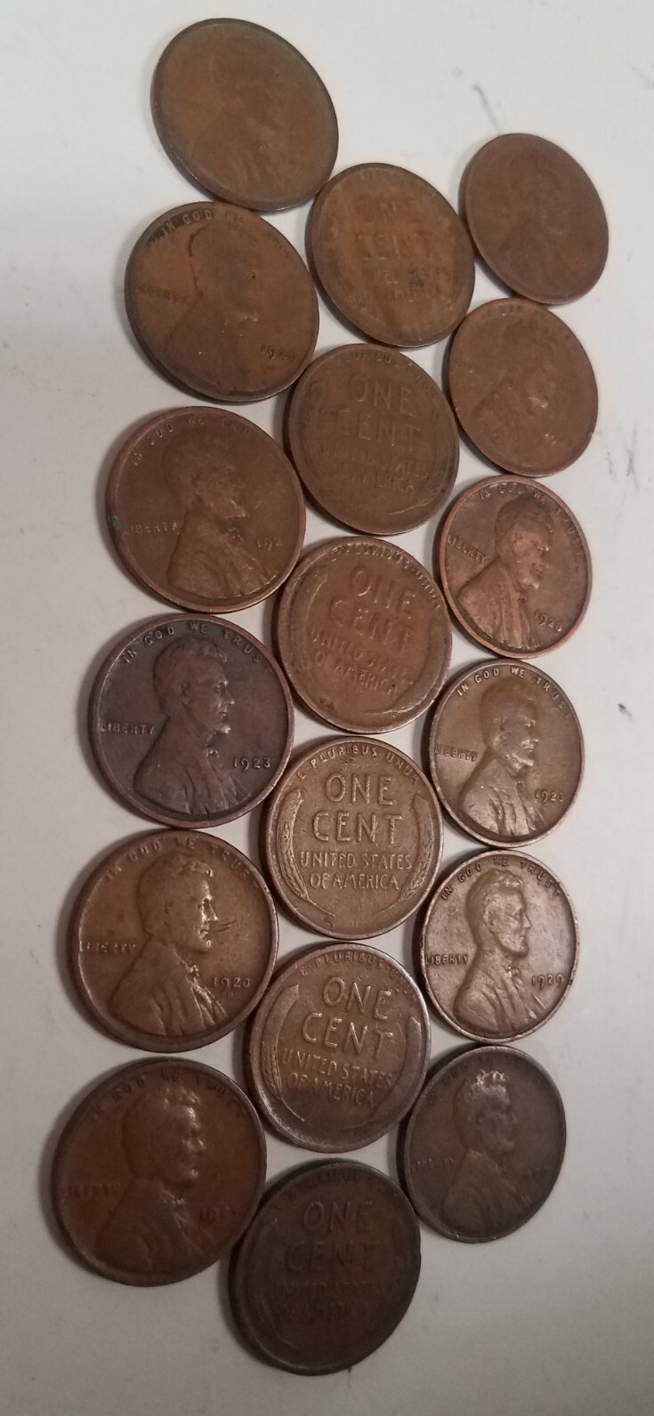 1322029M21218 LOT OF 18 WHEAT PENNIES LINCOLN CENT COINS 1920-1929 95+ YEARS OLD