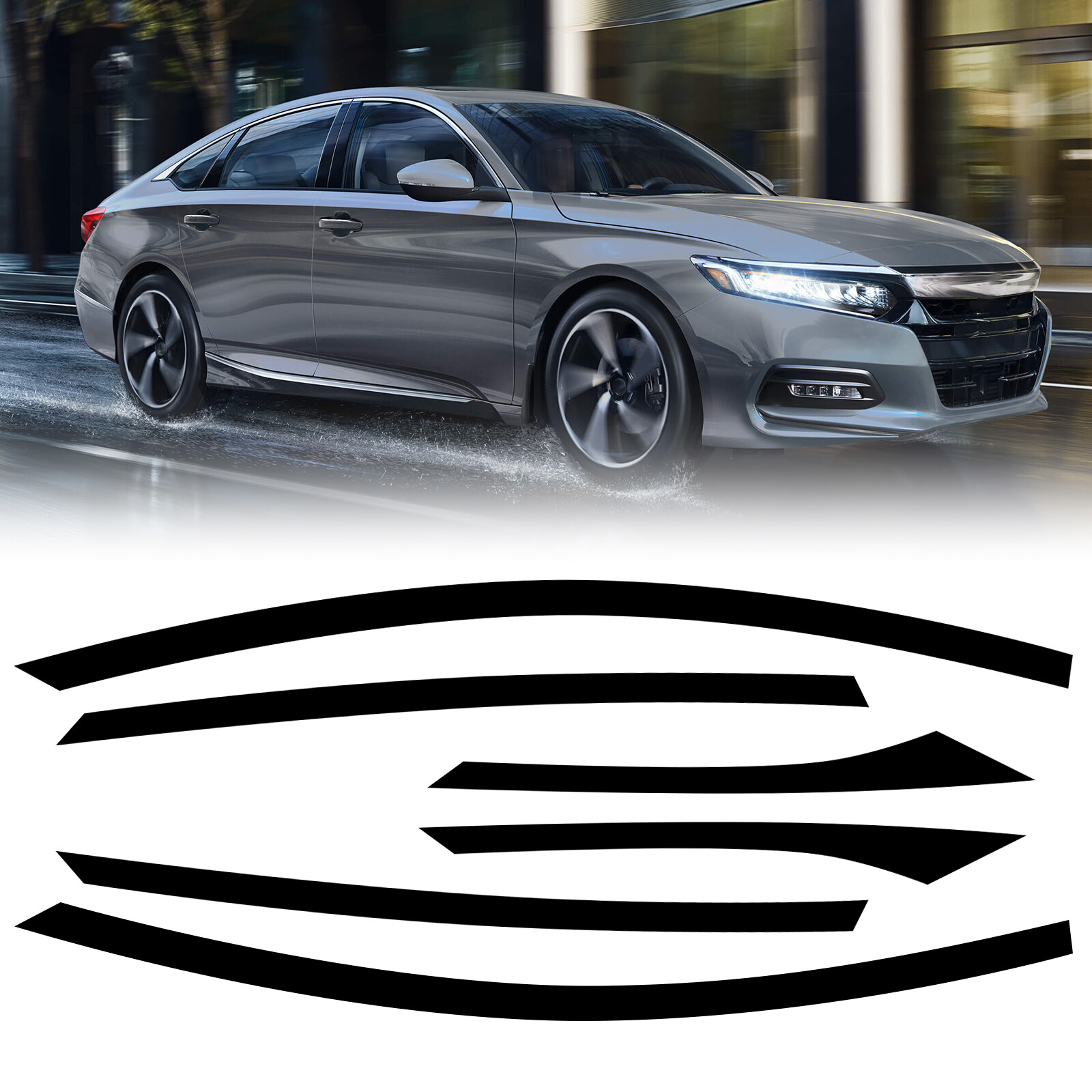 6Pcs Chrome Delete Blackout Window Trims For Honda Accord Sedan 2018-2022 Black