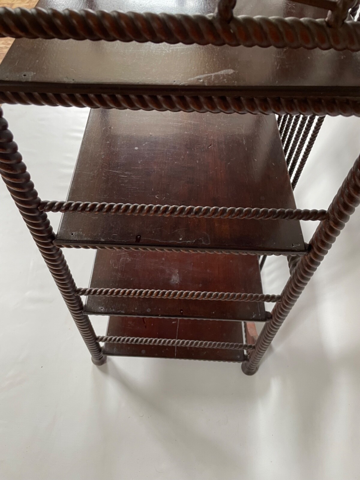 Antique Victorian Barley Twist Stick and Ball Small 4 Tier Bookcase 1890s