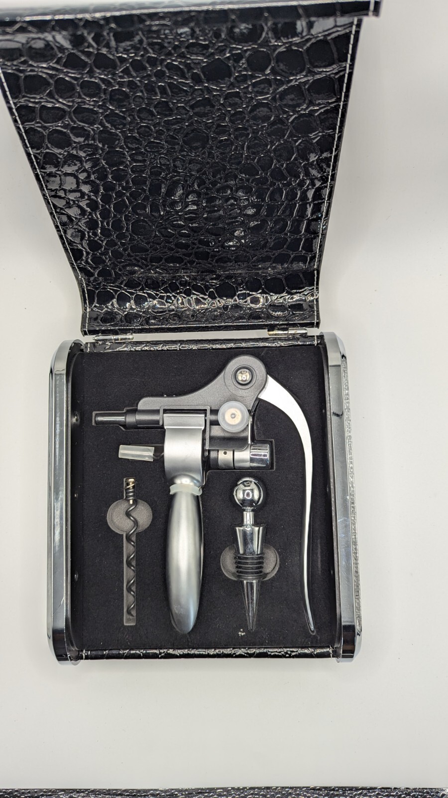 Prepology 3-Piece Wine Opener Set with Black Faux Croco Case, Great gift!