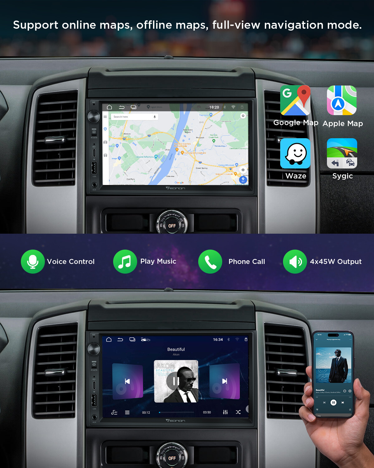 Eonon UA13 Android 13 Double 2Din 7" IPS Car Stereo Radio GPS CarPlay Audio WiFi