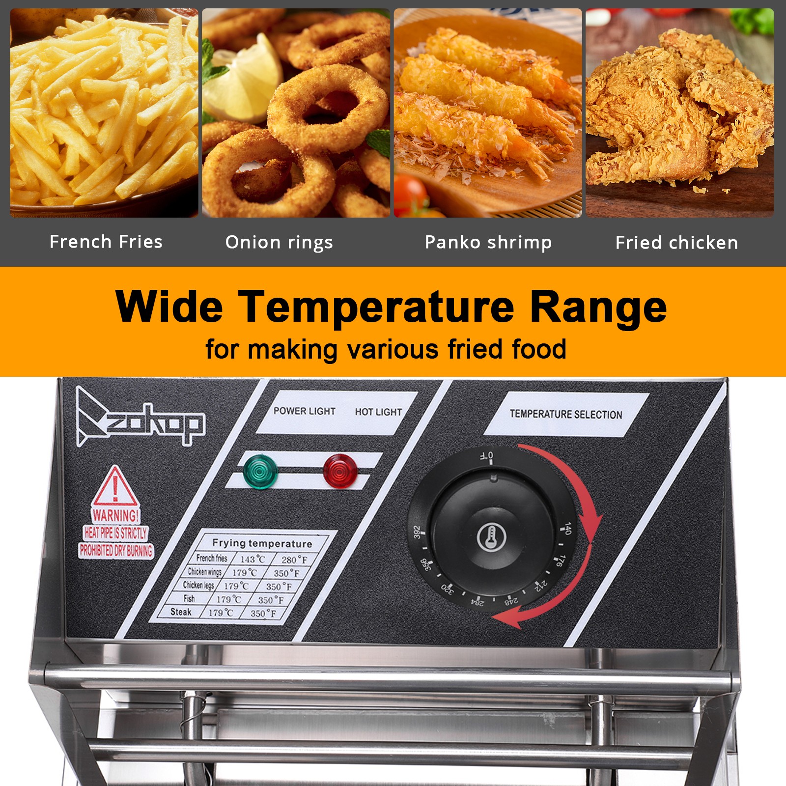 2500W 6L Commercial Electric Deep Fryer Restaurant Stainless Steel 10.5QT W/Lid