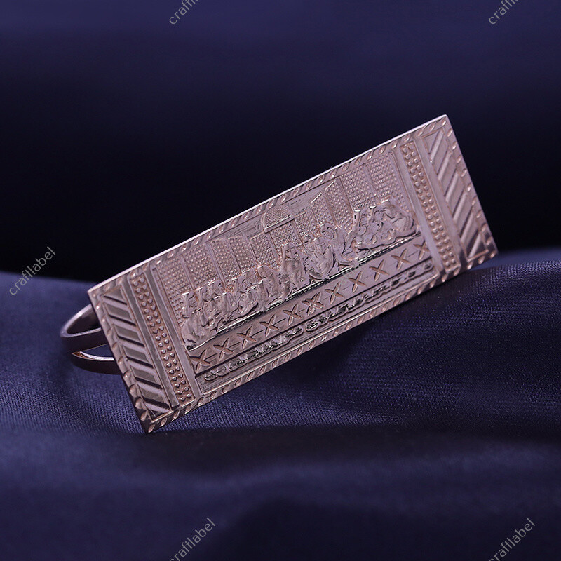 Two Finger Rectangular Last Supper Atlas Men's Ring Solid 925 Sterling Silver