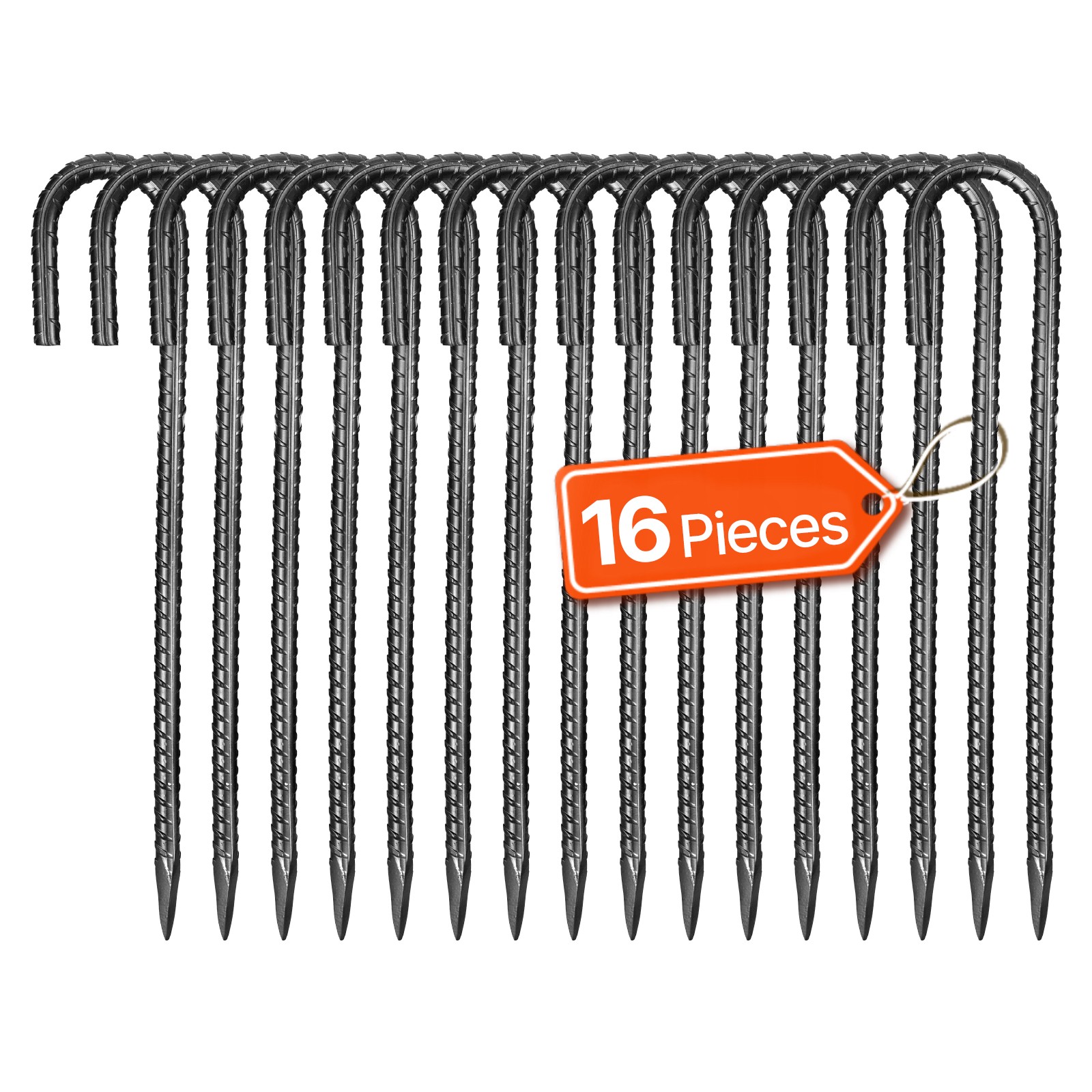 VEVOR 12In 16Pack Rebar Stakes Heavy Duty J Hook Galvanized Steel Ground Anchors
