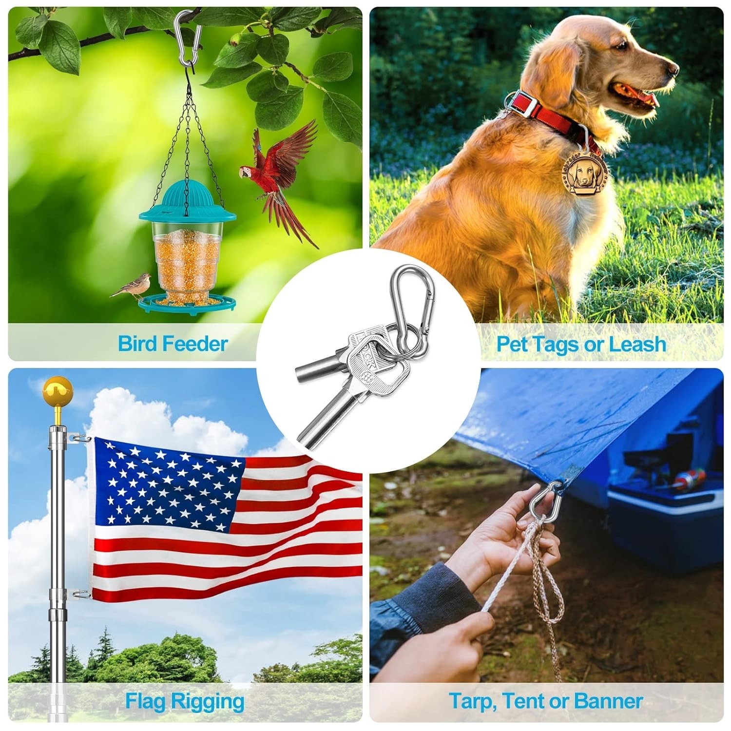 10 PCS Stainless Steel Carabiners Spring Snap Hooks Heavy Duty Keychain Clip NEW