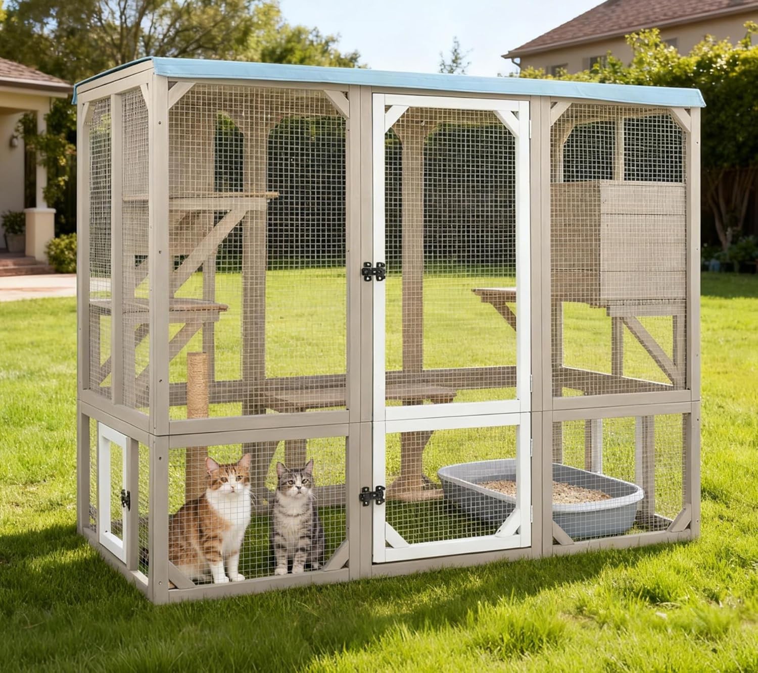 Petscosset Outdoor Cat Enclosures 4 Story Large Cat House with Jumping Platforms
