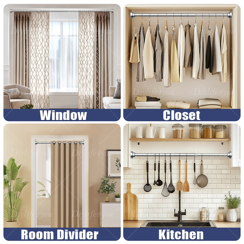 21in - 78in Stainless Steel Adjustable Telescopic Shower Curtain Rod Shower Kit