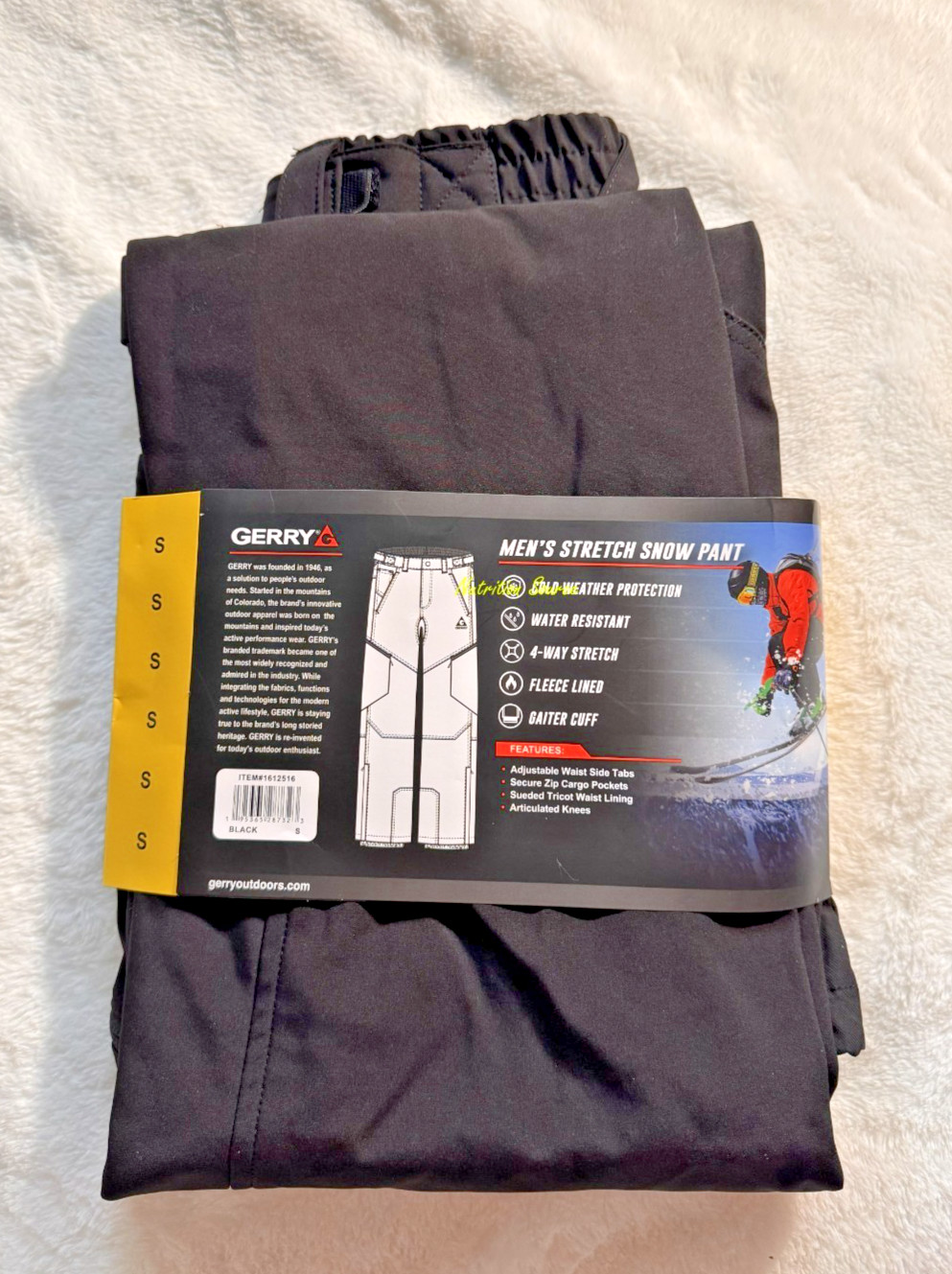 Gerry Mens Stretch Snow Ski Fleece Lined Pants Water Resistant ** Black, Small *
