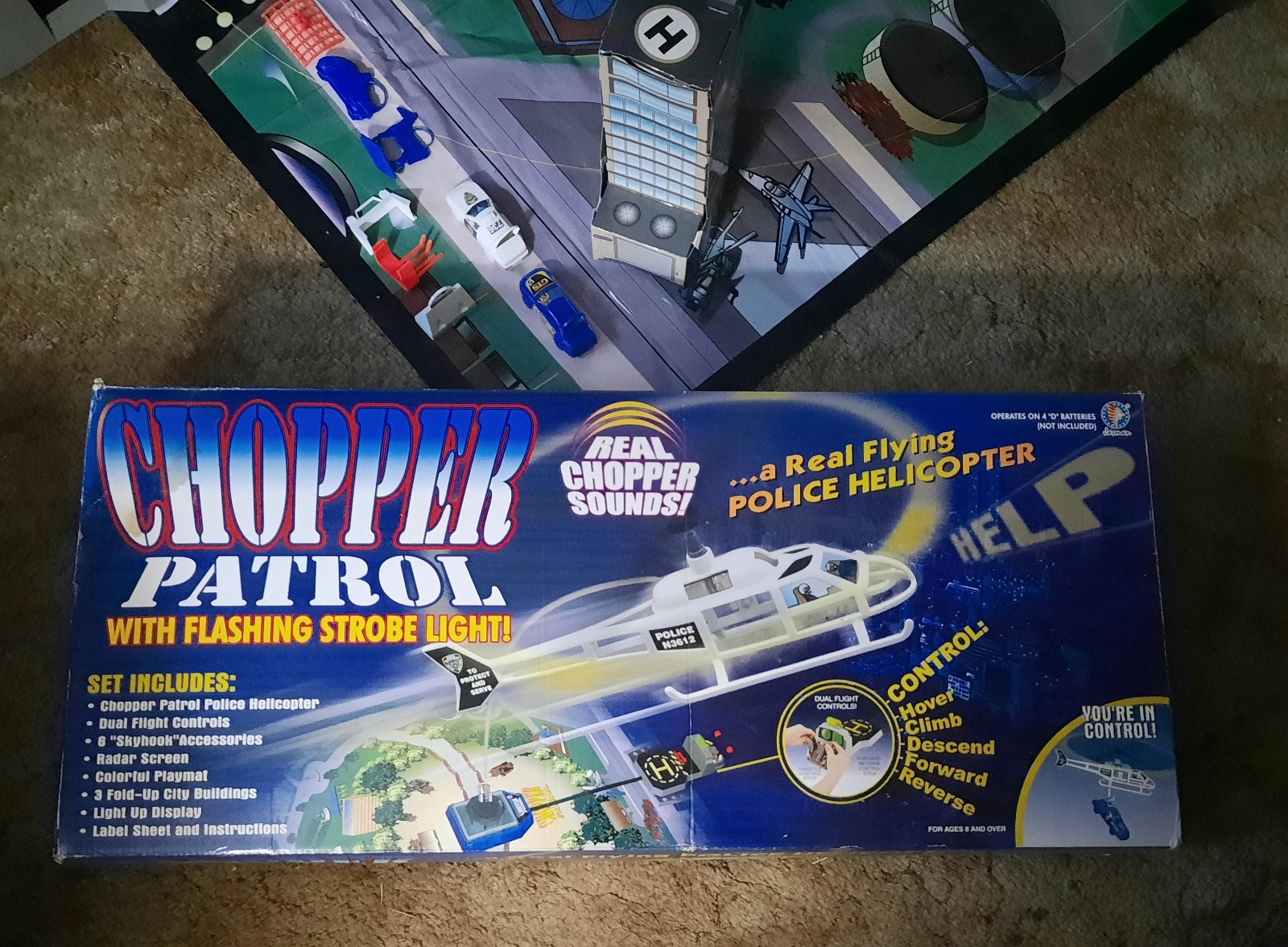 Chopper Patrol Battery Operated Flying Police Helicopter Playset Tested Working!
