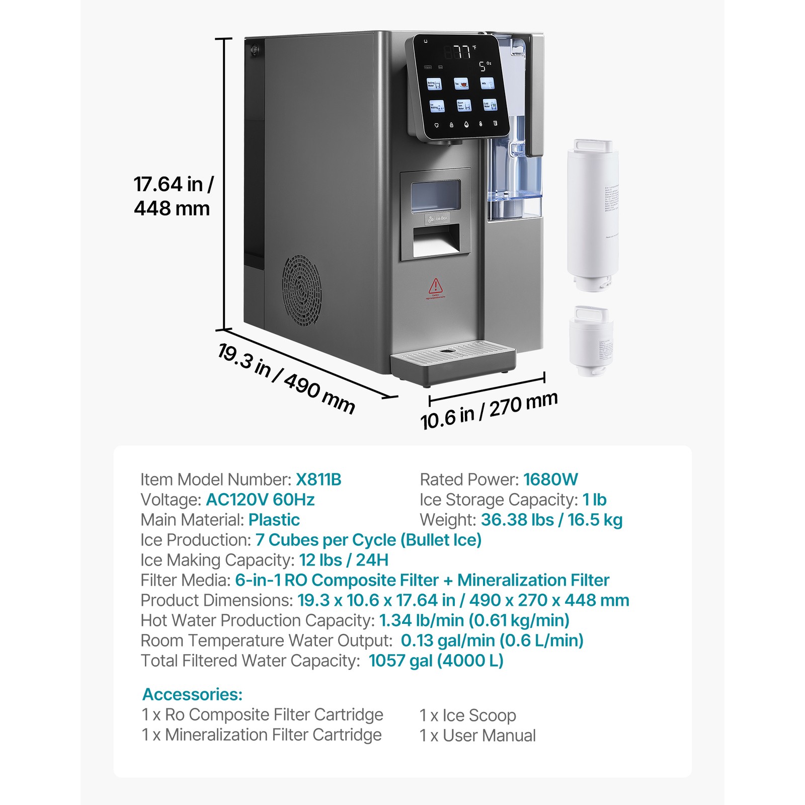 Uimoso 4-in-1 Countertop Ice Maker with Water Filter and Dispenser