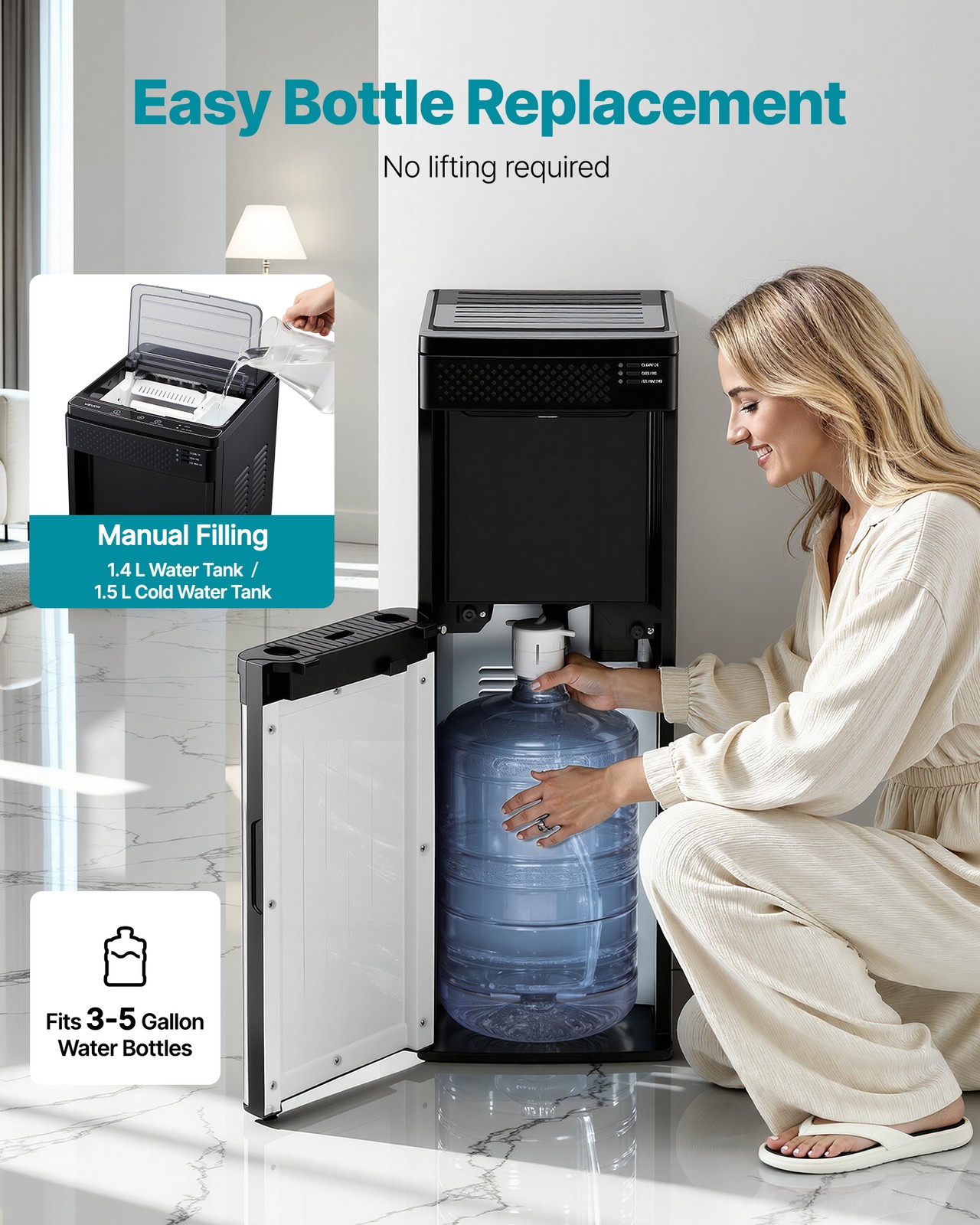 VEVOR Water Dispenser with Ice Maker 3-in-1 Floor-Standing Water Cooler for Home