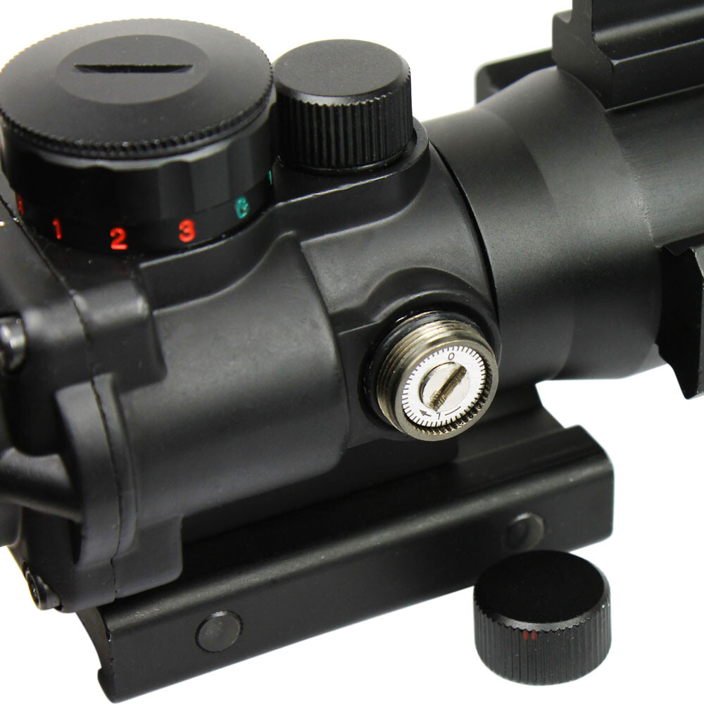 Tactical 4X32 Rifle Scope Fiber Optic Sight & illuminated Chevron Range Recticle