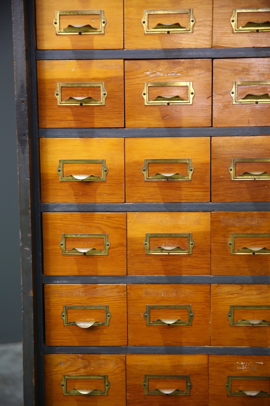 Antique Card Catalog Wood Apothecary Cabinet industrial vintage drawer cubby