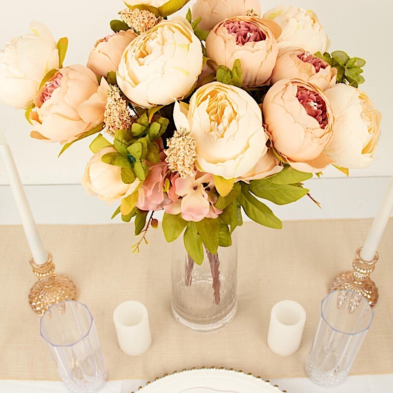 CREAM BLUSH ROSE GOLD 2 Bouquets 19" Silk Peony FLOWERS Artificial Floral