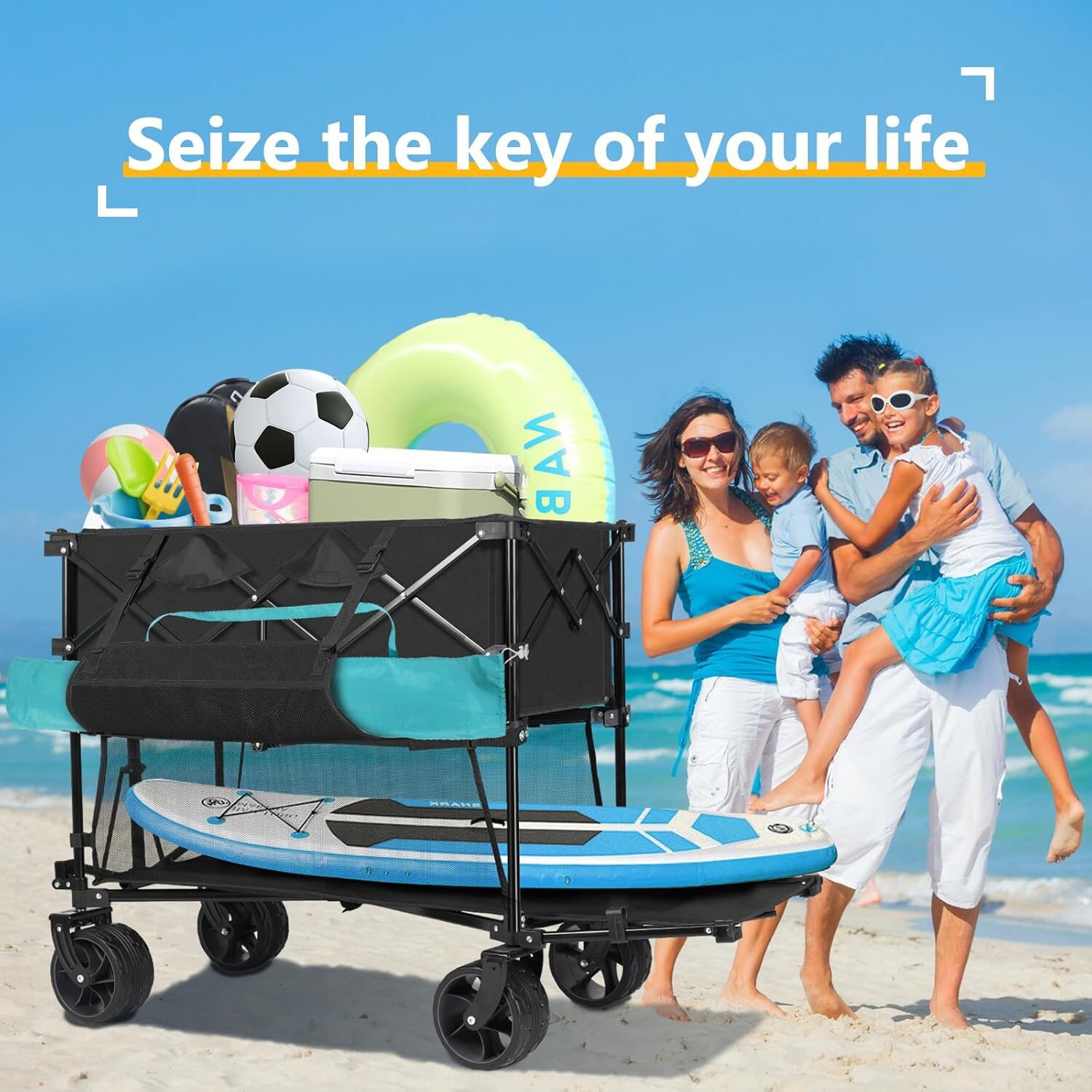 Heavy Duty Folding Wagon All-terrain Wheels For Camping, Sports, Garden,black