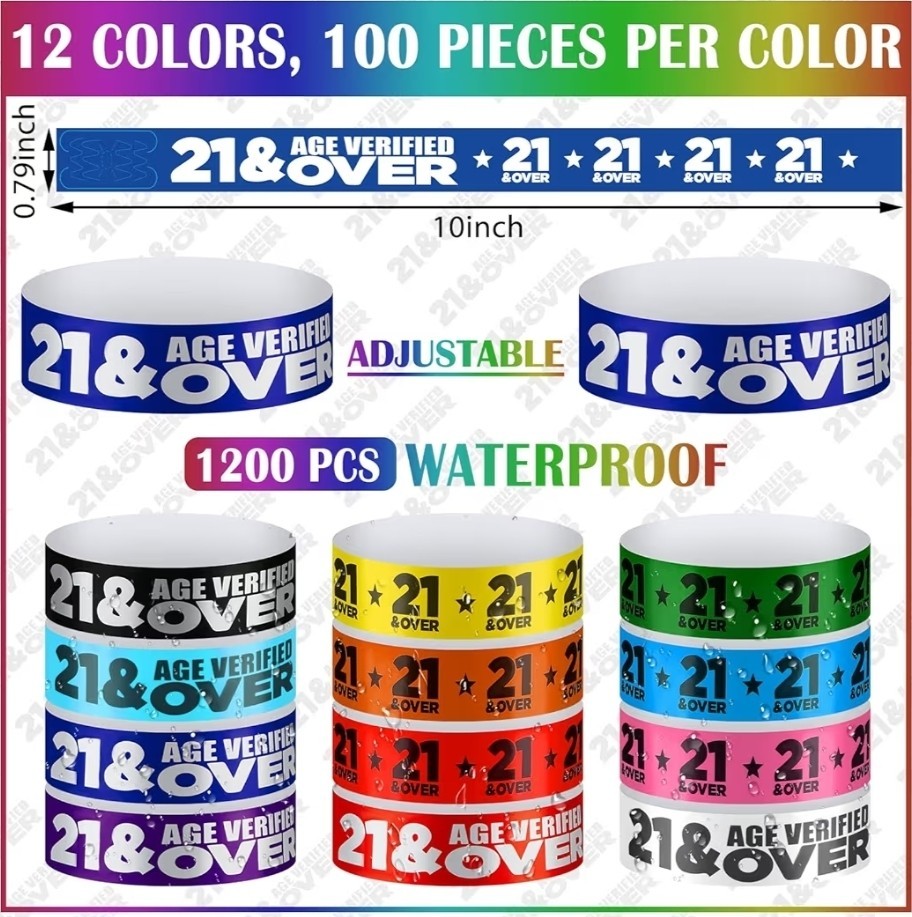 1200 Pcs over 21 Wristbands Paper Events Wristbands Colored Event Wristbands Wat