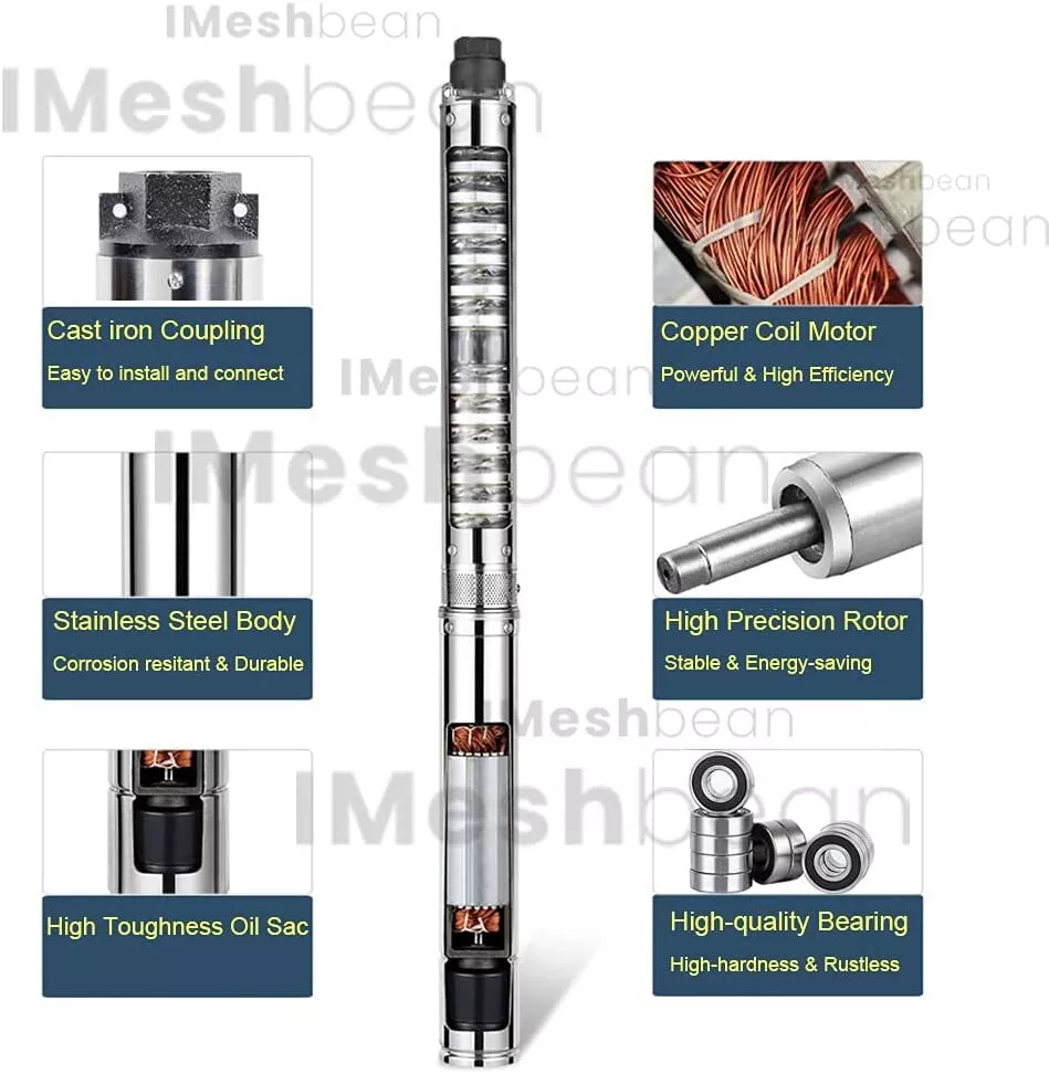 4'' Deep Well Submersible Pump,1/2HP, 110V, 25GPM, 150FT Hmax w/Control Box