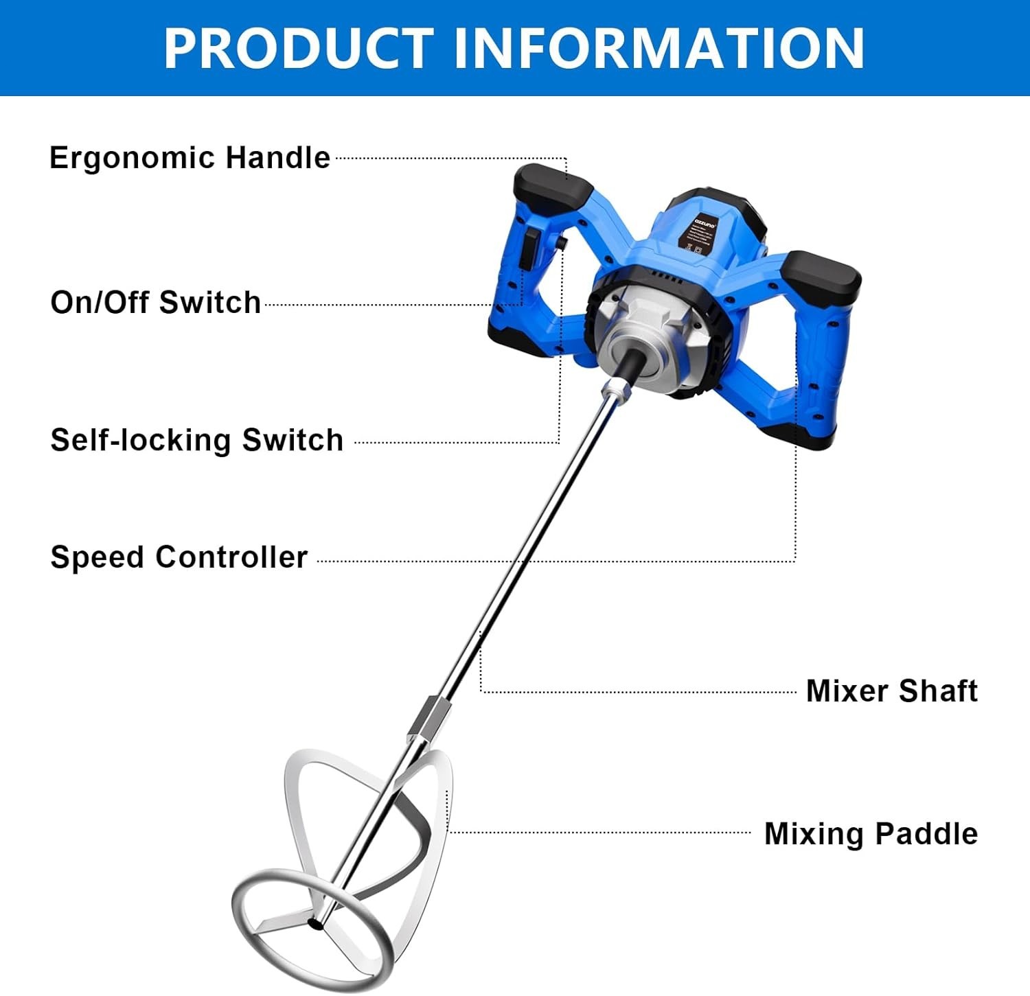 Handheld Concrete Mixer Cement 110V Portable Mud Mixer with 6 Adjustable Speed