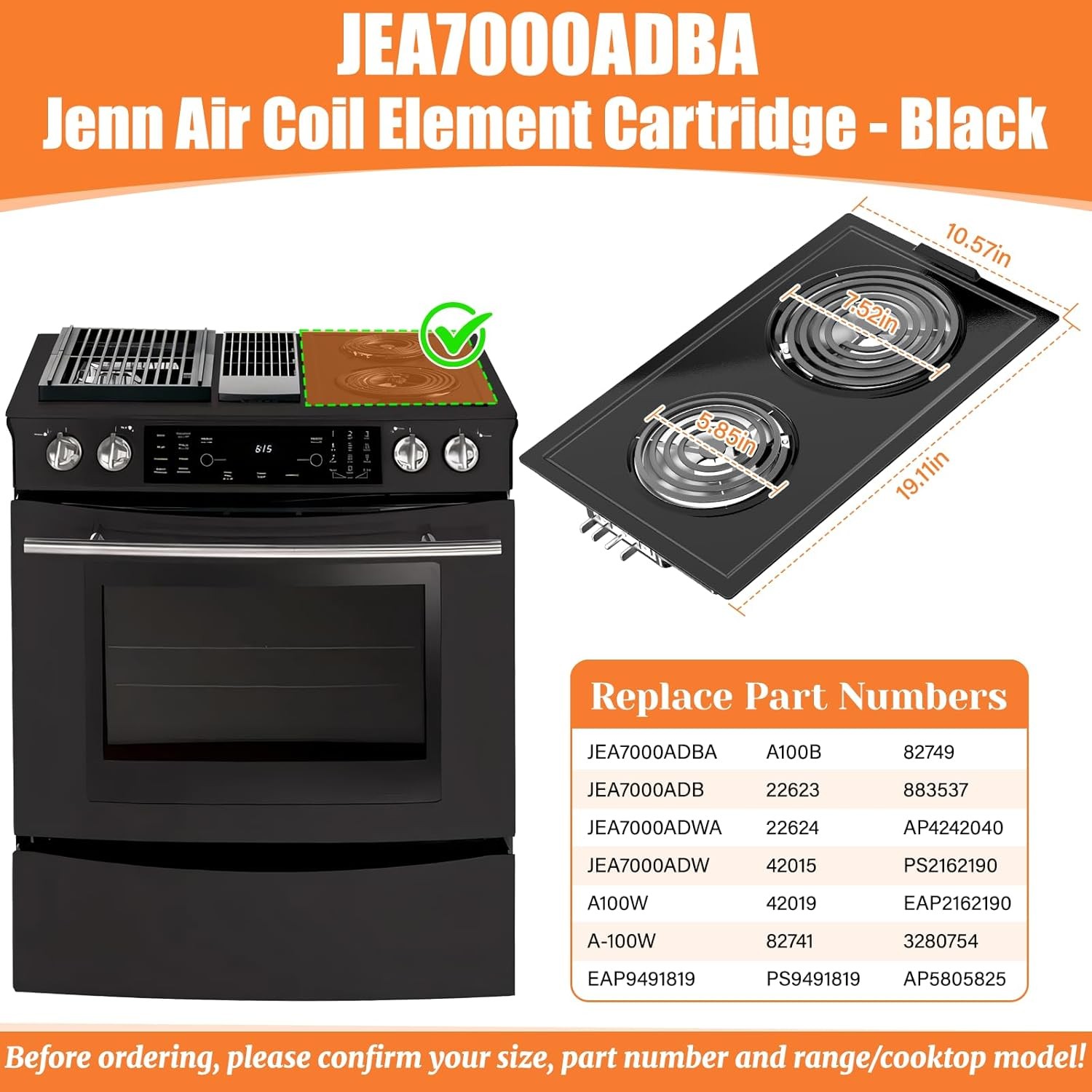 JEA7000ADBA Coil Element Burner Cartridge Fit Jenn-Air JEA7000ADB Range Stove