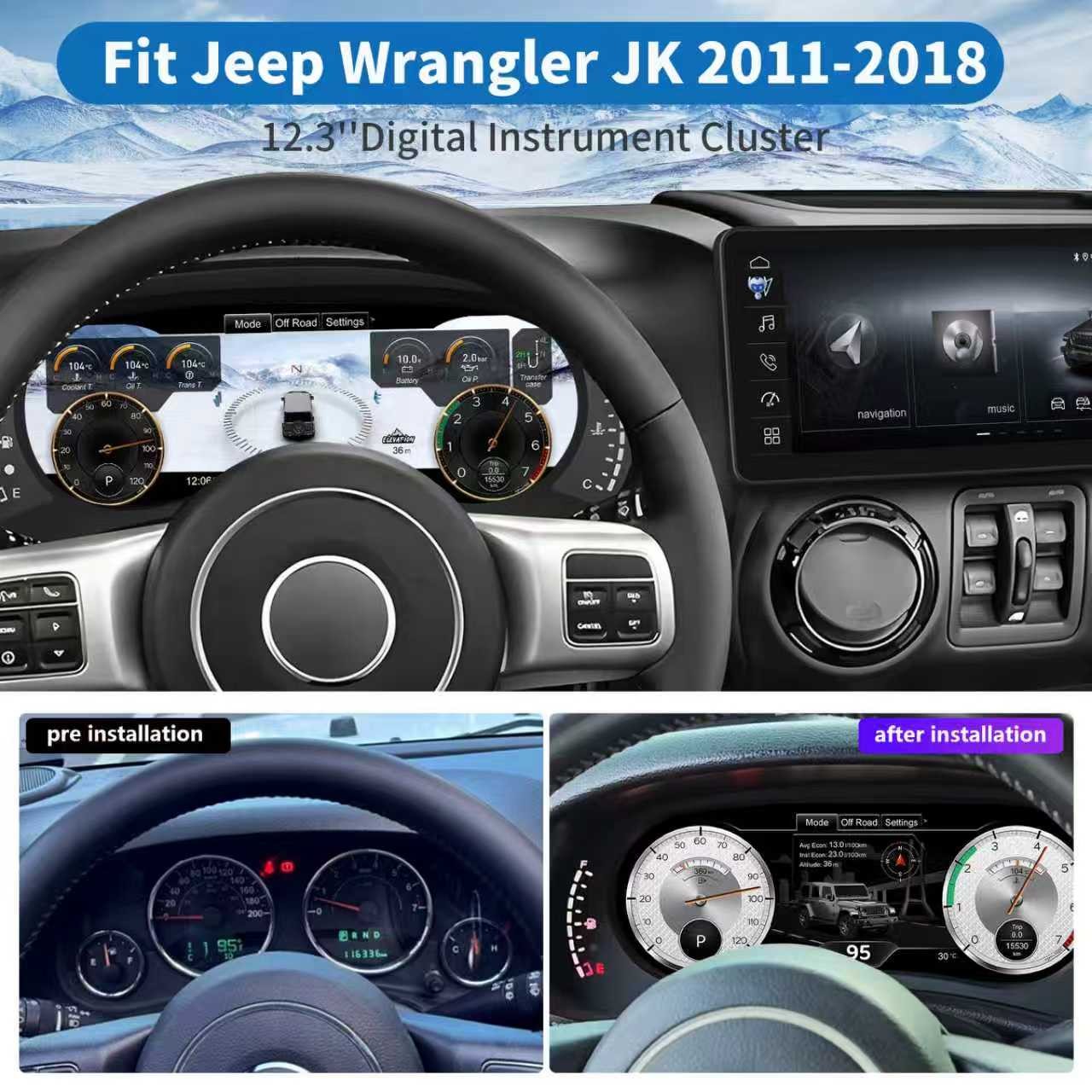 12.3inch LCD Digital Instrument Cluster Display for Jeep Wrangler JK 2011-2017