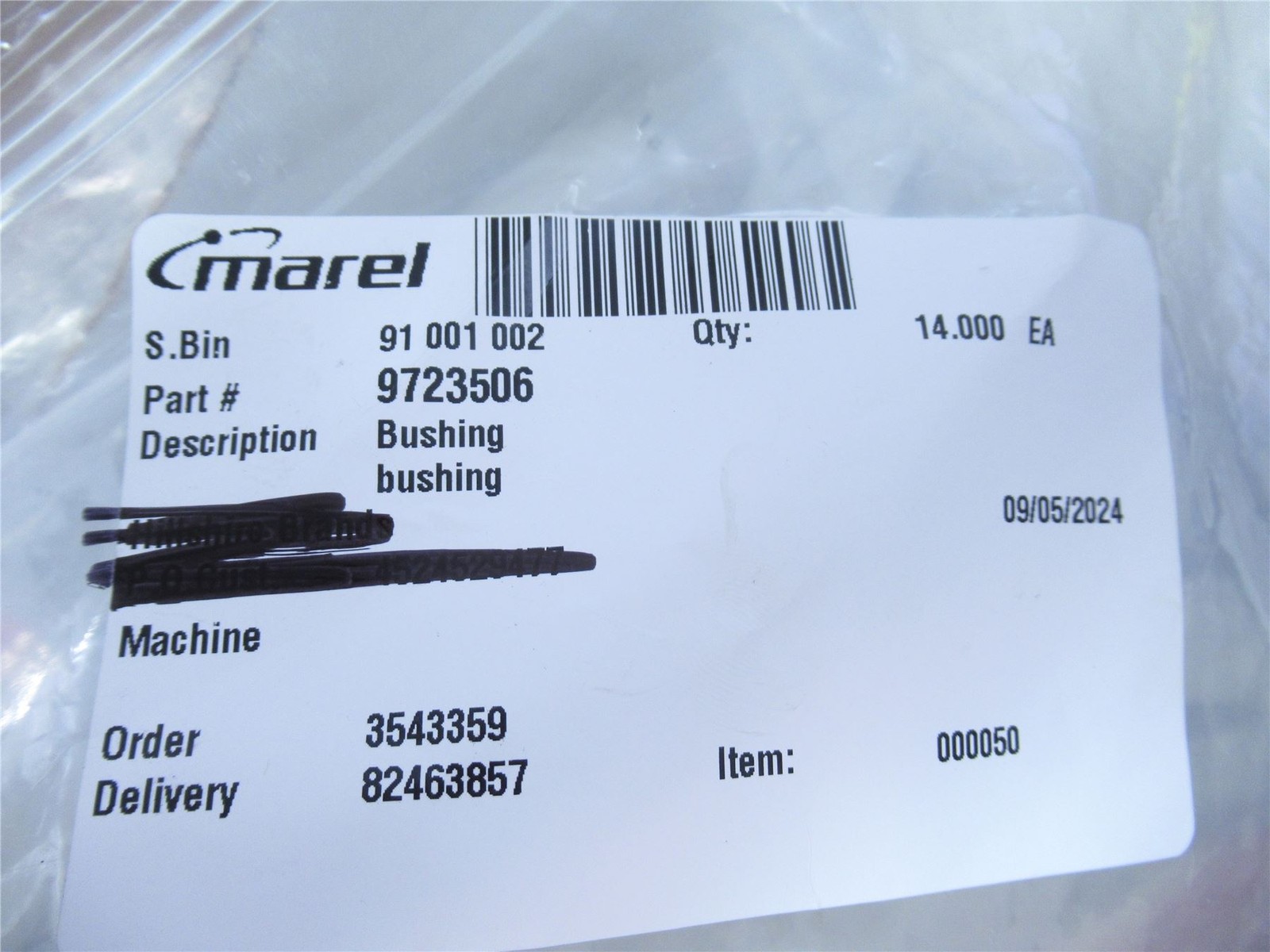 245782 New-No Box; Marel 9723506 SLV;SPCR Bushing 1.375" ID 1.75" OD