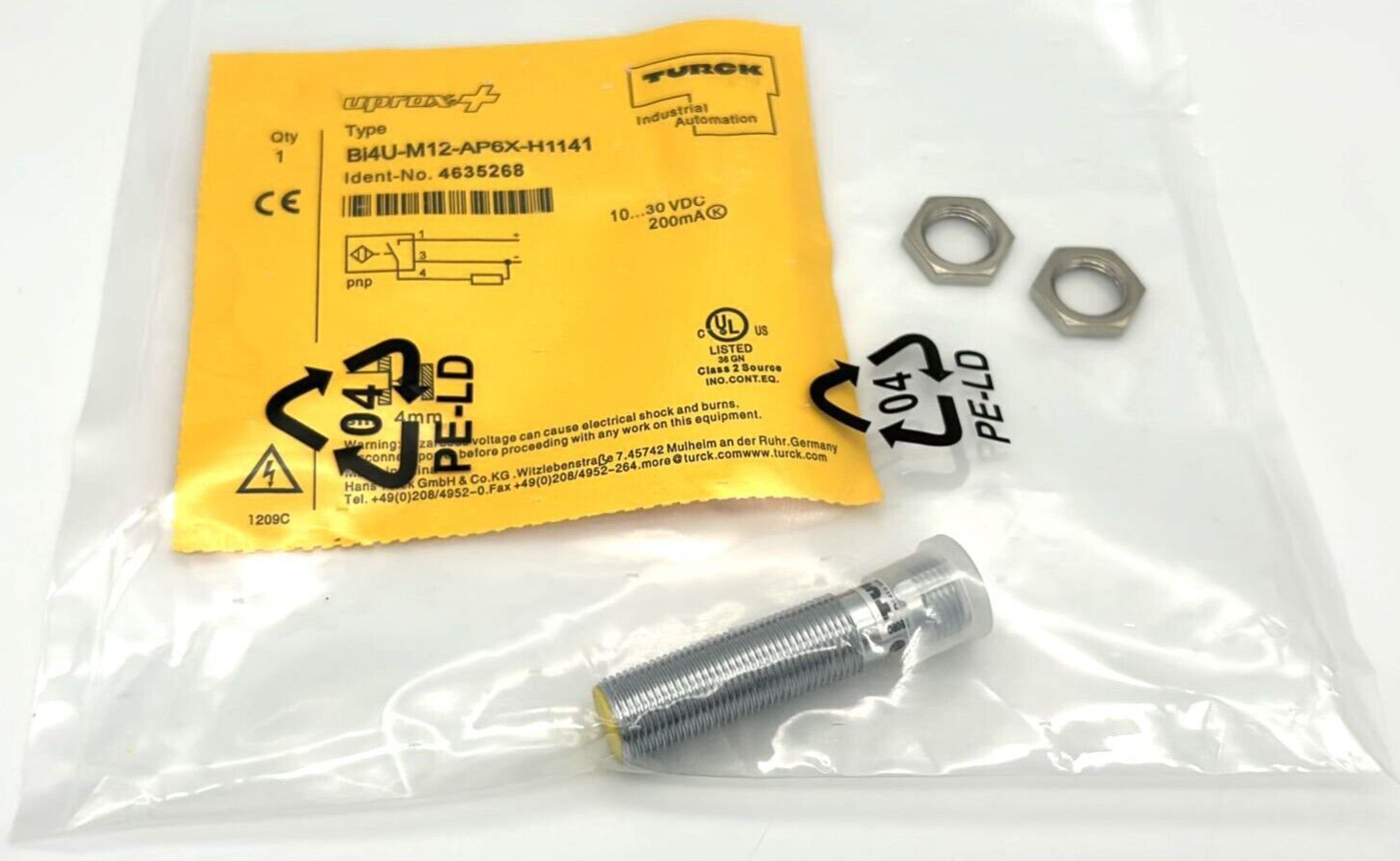 Turck BI4U-M12-AP6X-H1141 Inductive Sensor, 4mm, 200mA, 10-30 VDC