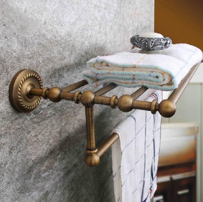 Antique Brass Bathroom Accessory Towel Rail Holder Storage Rack Shelf Bar