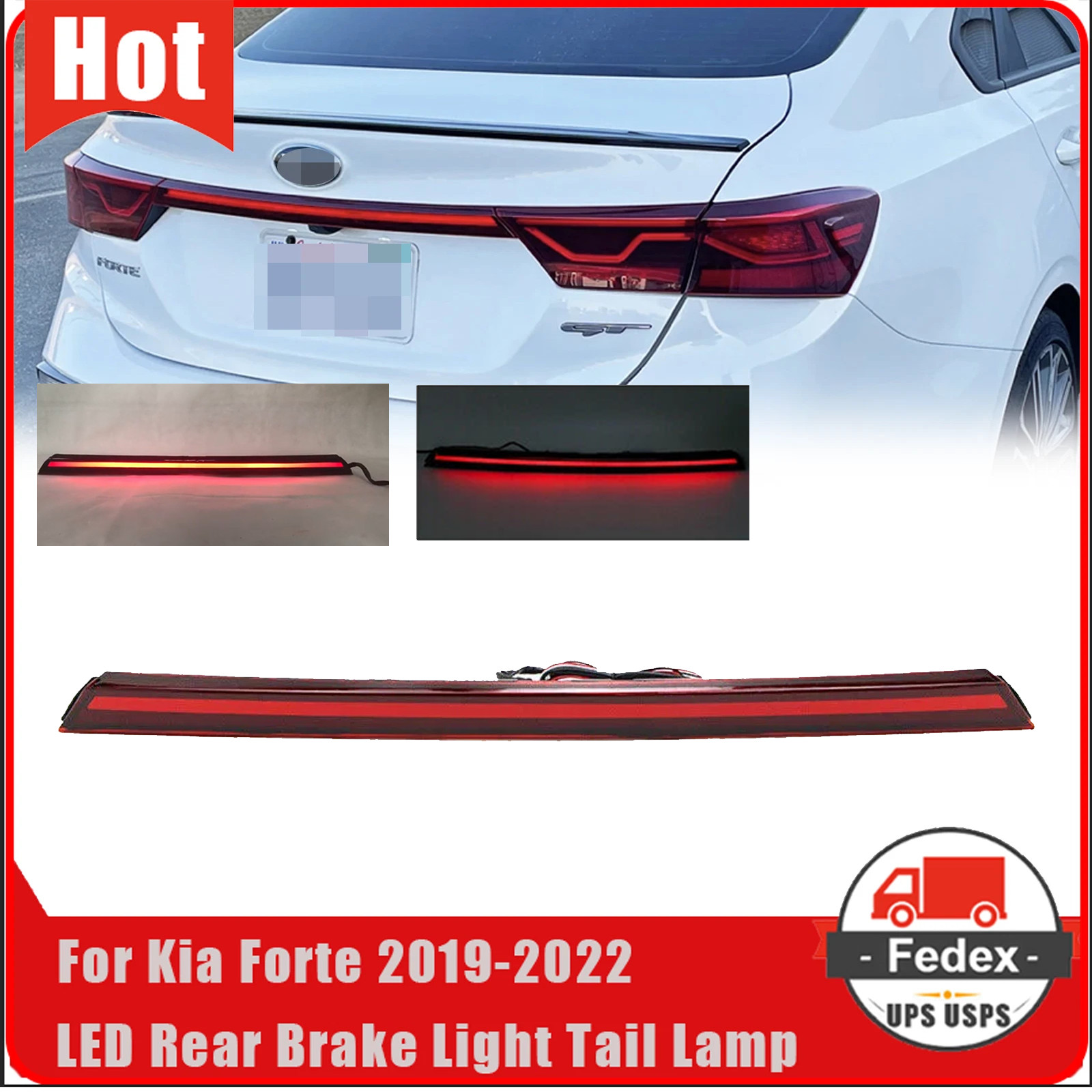 For 2019-2021 Kia K3 Forte Red LED Rear Trunk Brake Light Bar Strip Tail Lamp