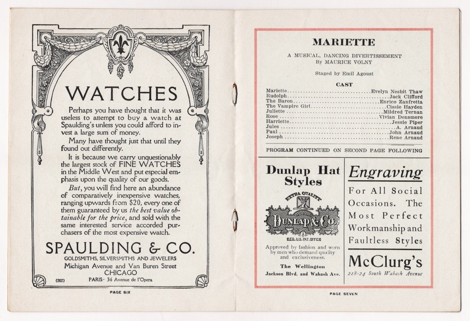 Artists' Model and Actress EVELYN NESBIT THAW ("Ragtime") 1913 Chicago Program