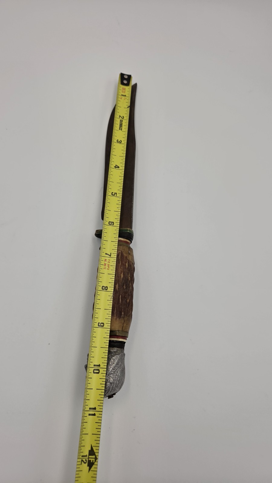 Vintage Stag Antler Handle Hunting Knife Native American Head Pommel Fixed Blade