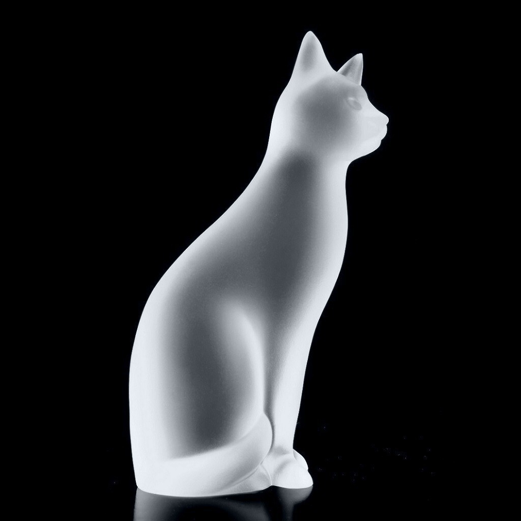 Art Deco Collectible Glass  ' Large Cat '  Satin Clear Glass 1930' H.Hoffmann