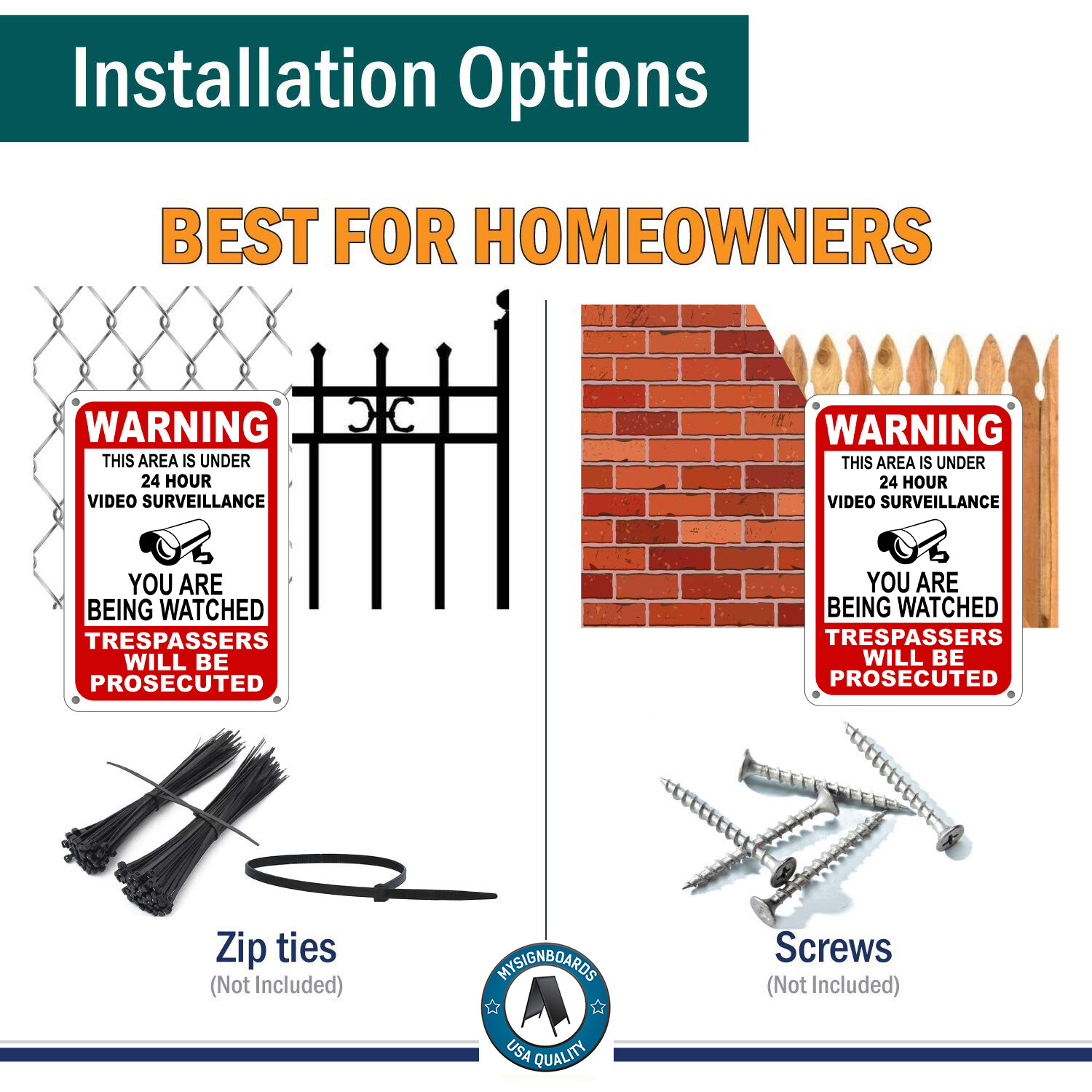 Warning Under 24 Hour Video Surveillance Sign Home Yard Security cctv WATCH 7x11