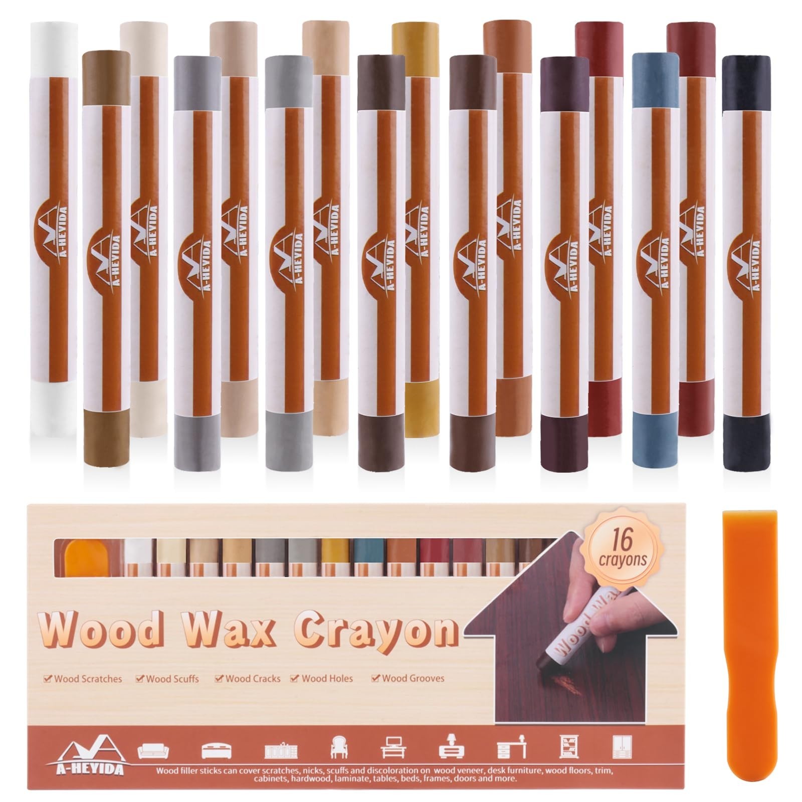 Wood Filler Sticks - 16 Colors Wood Repair Wax Crayons, Furniture Scratch Wax...