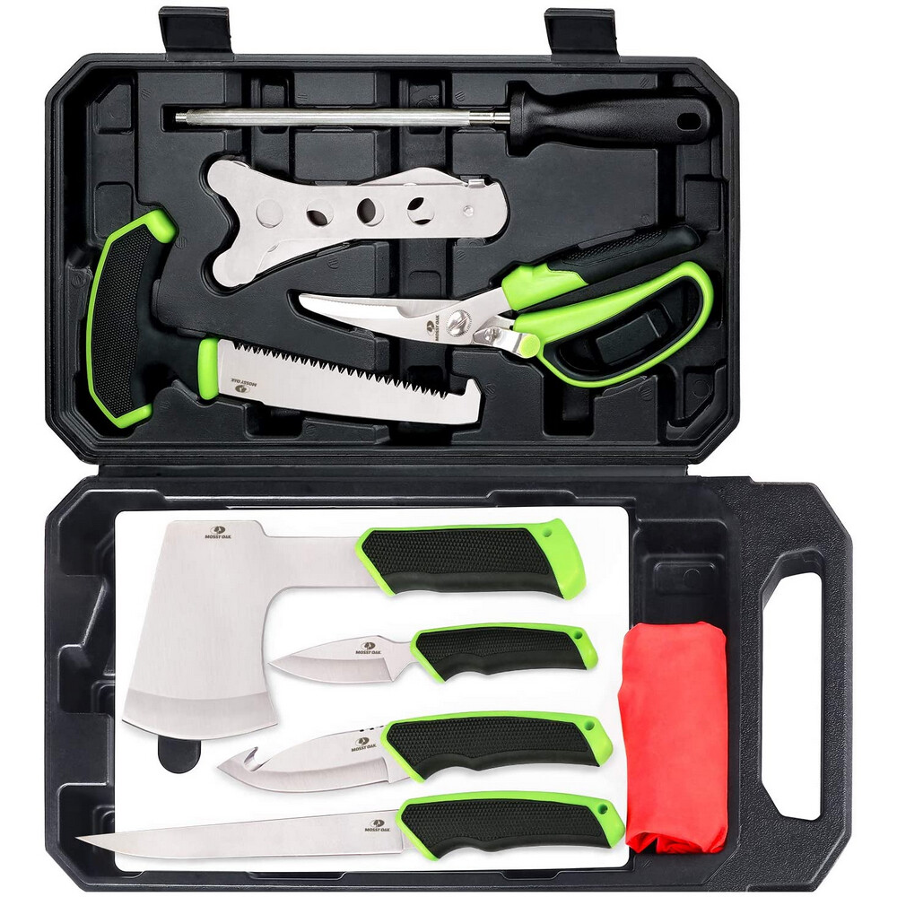 Mossy Oak 10 PIECE Hunting Field Dressing Kit w/Storage Case Alloy Steel Blade