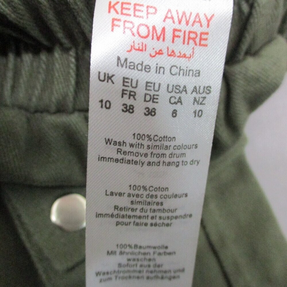 100% Cotton Cargo Pocket Baggy Loose Fit Wide Leg Pants Green Women Size | 6