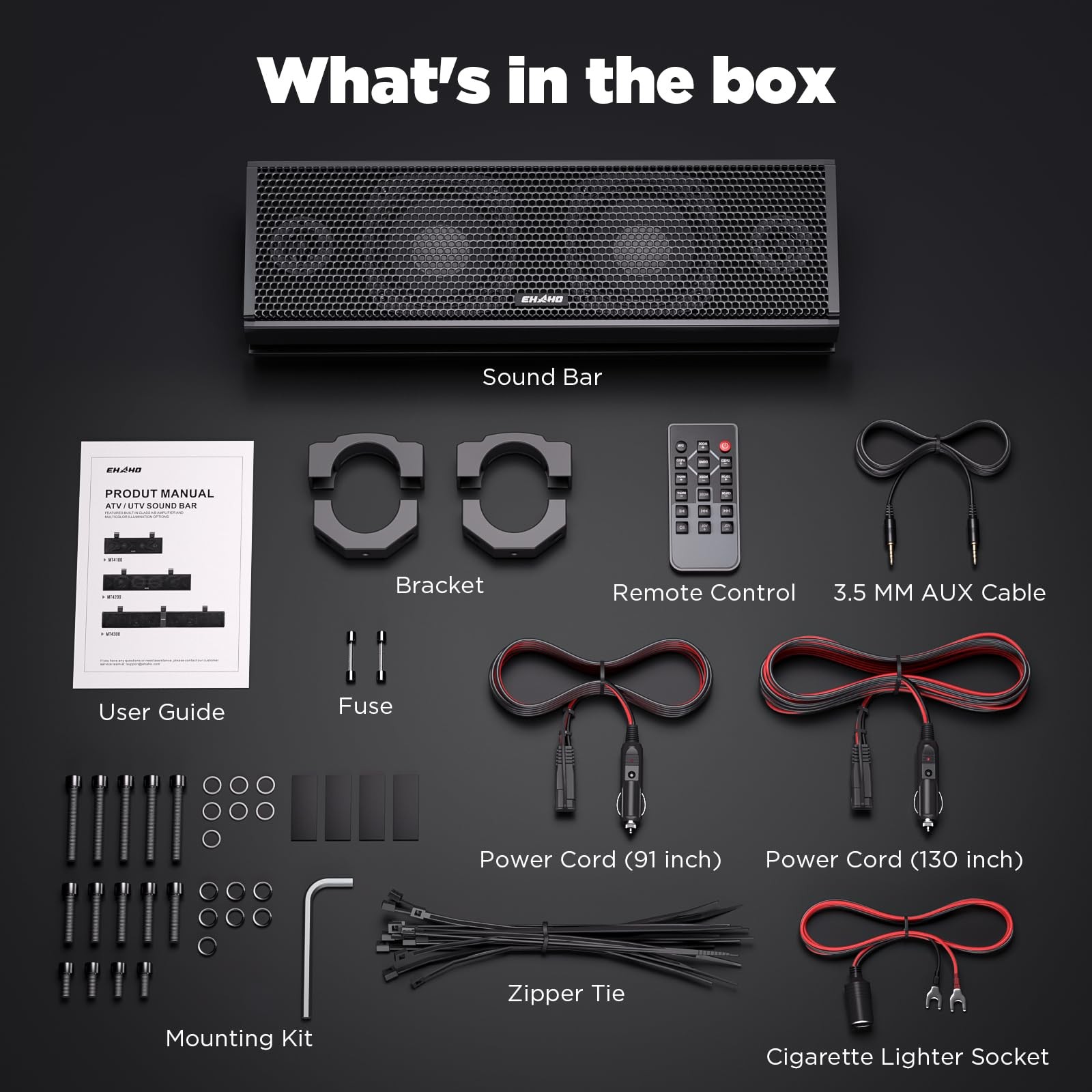 Ehaho 17 Inch UTV Sound Bar, ATV SoundBar Bluetooth with RGB 17 IN, Black