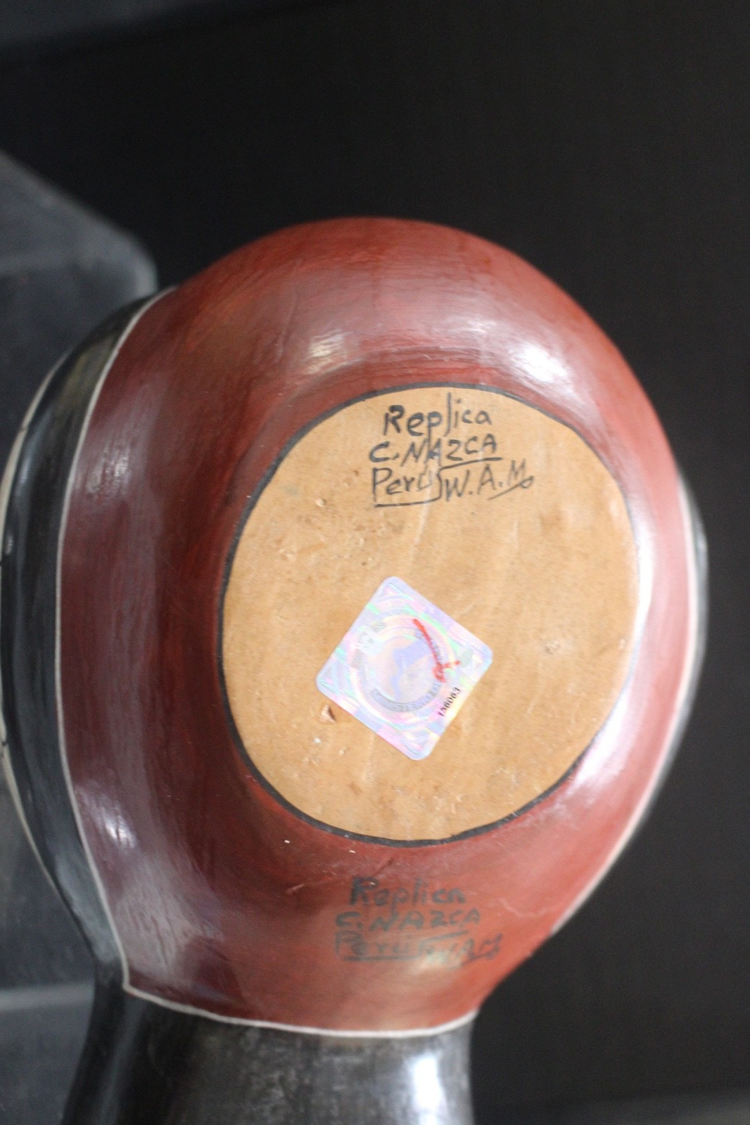 Peru Art Pottery Nazca Condor Hand Painted Ceramic Spout Reproduction Signed