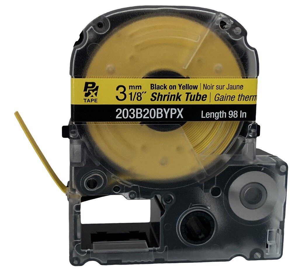 Epson 203STBYPX Shrink Tube 1/8" Black on Yellow 3mm 203B20BYPX